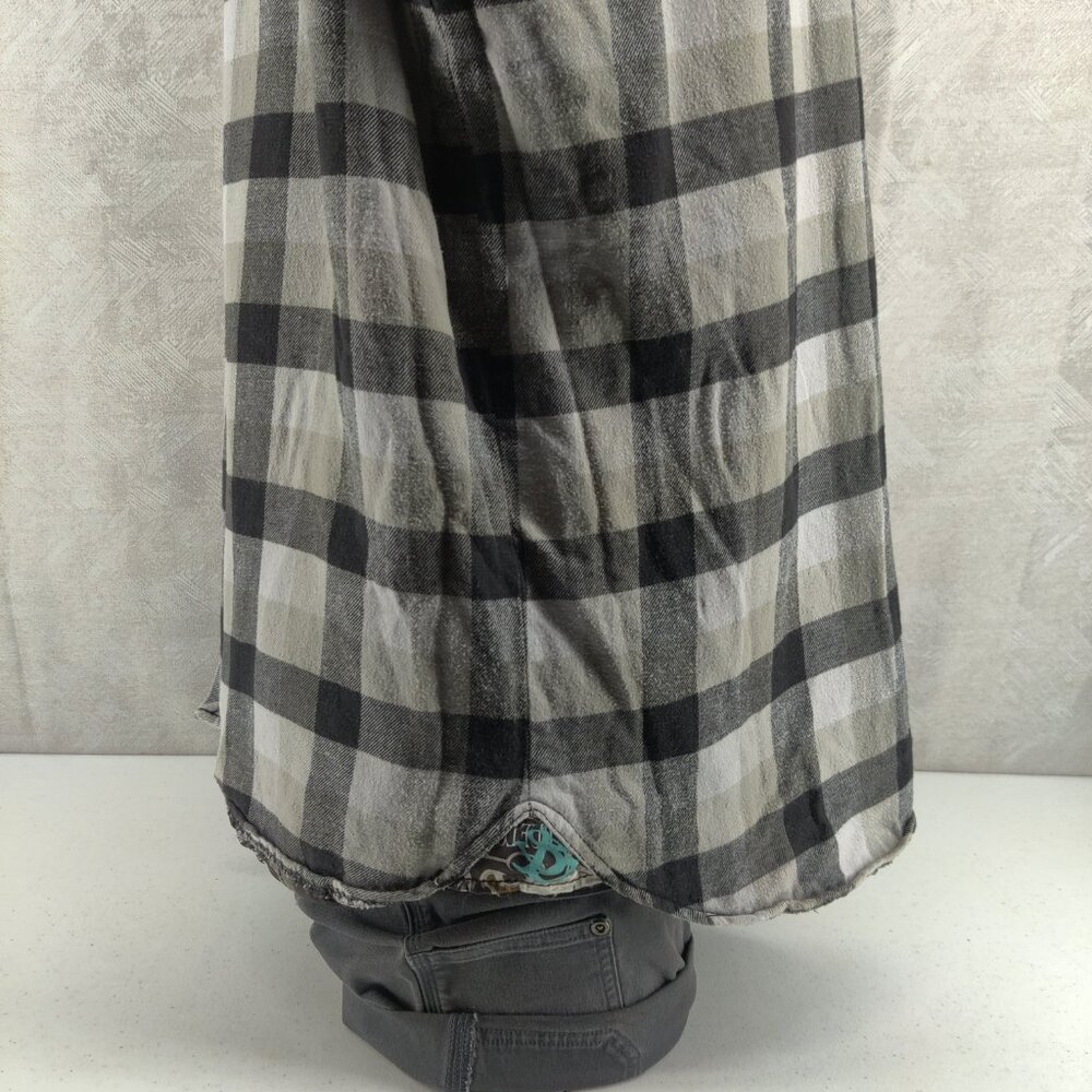 True Love False Idols Shirt Men 3XL Gray Plaid Flannel Shacket Lined Embroidered - Picture 6 of 16